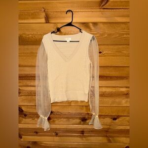 🥀Anthropologie Cream Knit Sweater with Sheer Sleeves | Medium 🥀